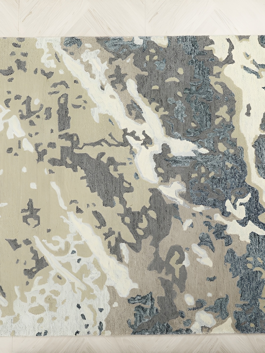

MIRZAPUR KALEEN AND RUGS Beige & Black Handmade Woollen Carpet