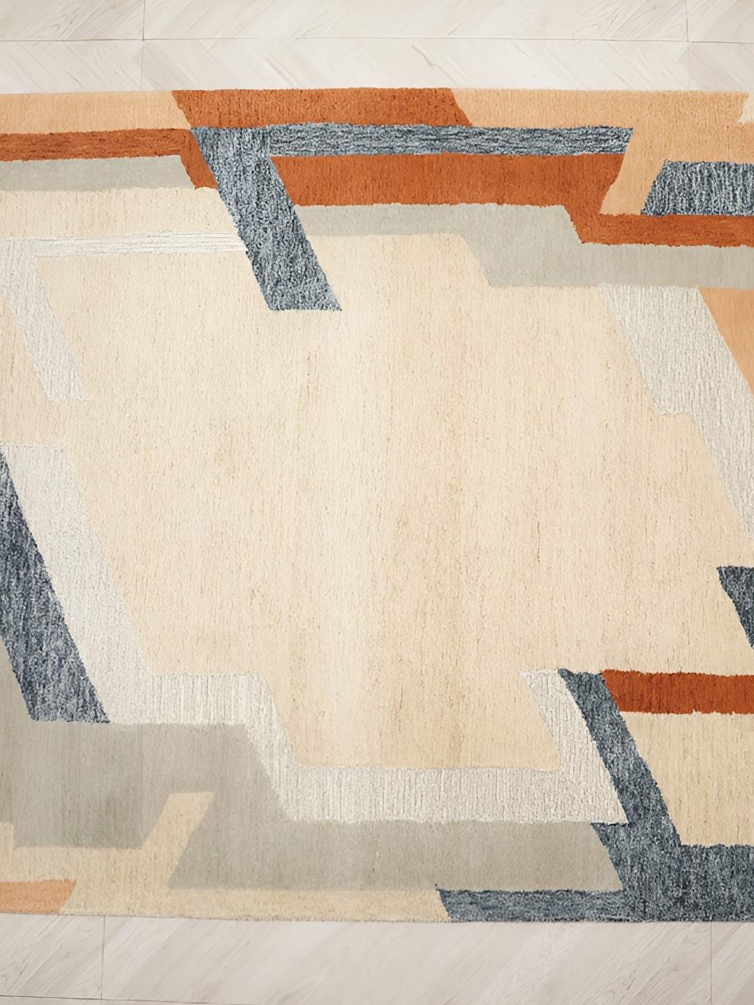 

MIRZAPUR KALEEN AND RUGS Beige & Blue Handmade Woollen Carpet
