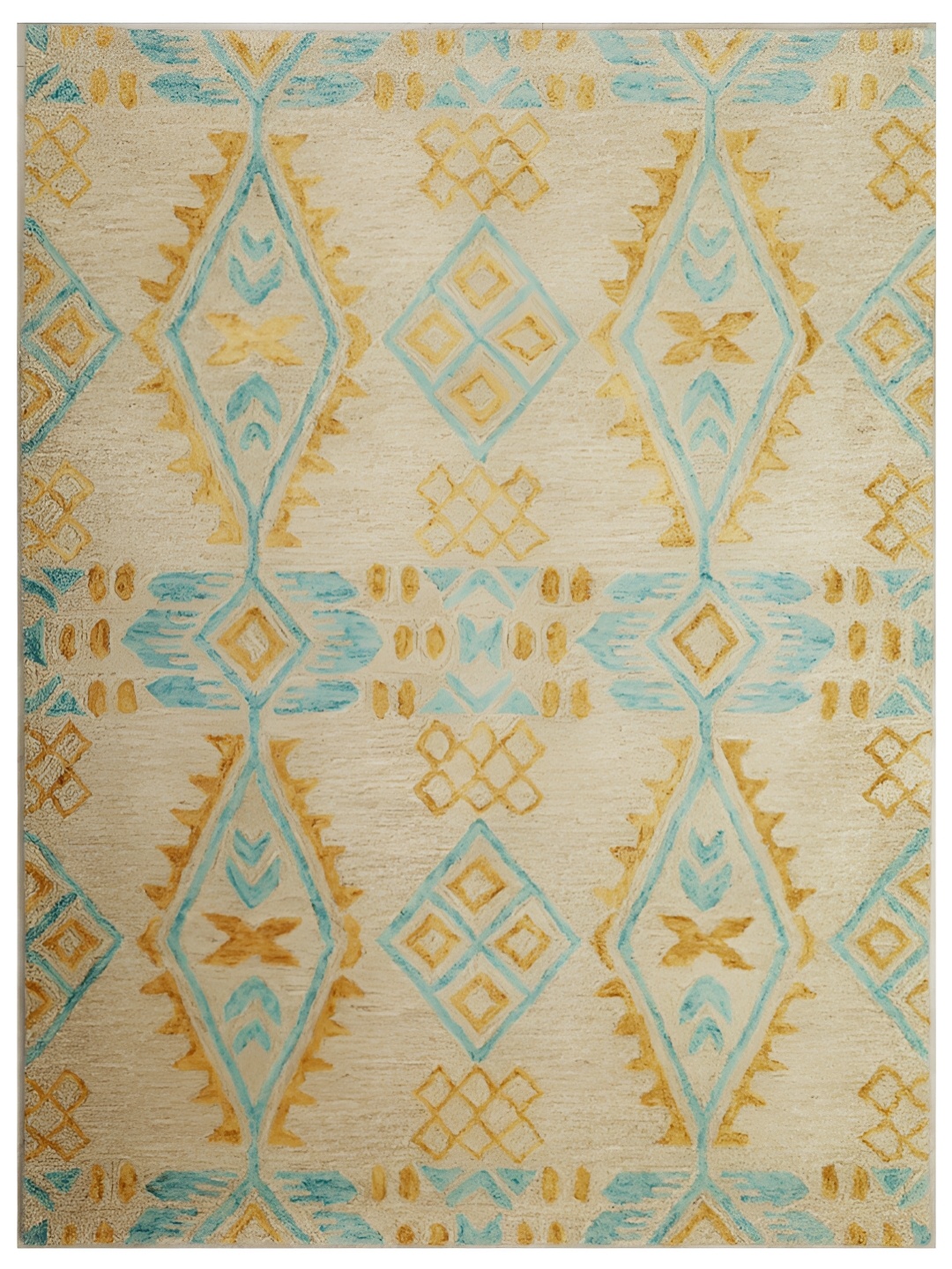 MIRZAPUR KALEEN AND RUGS Beige & Blue Handmade Woollen Carpet