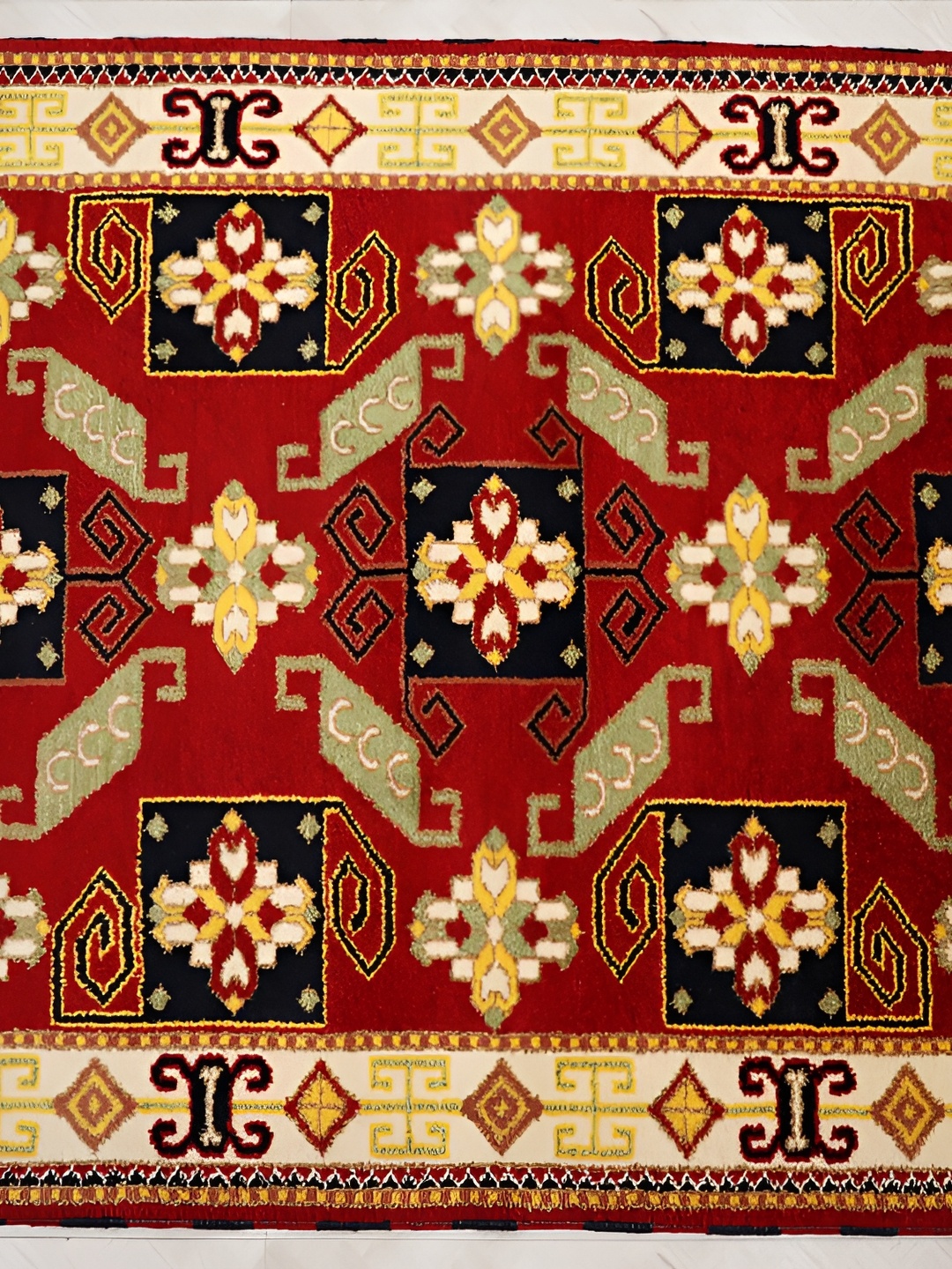 

MIRZAPUR KALEEN AND RUGS Red & Yellow Handmade Woollen Carpet