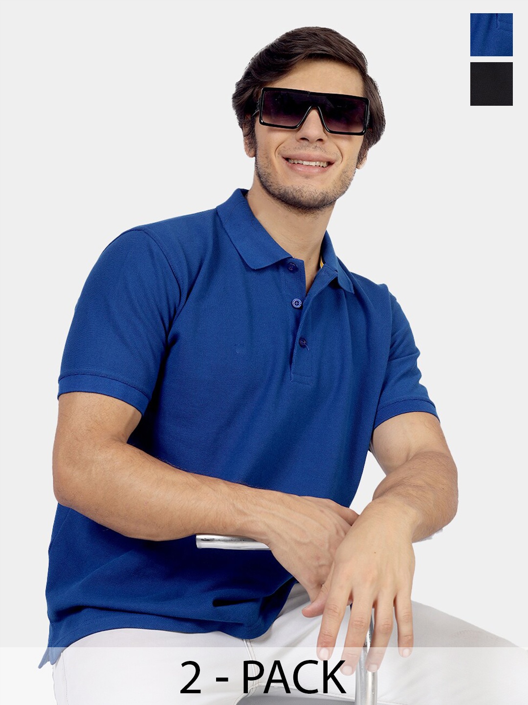 Greylongg Pack of 2 Polo Collar T-shirts, Blue