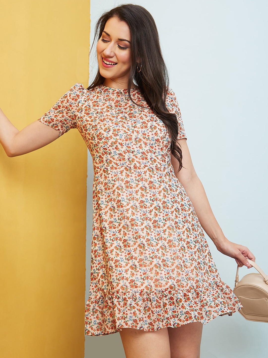 

Globus Floral Printed Fit & Flare Mini Dress, Orange