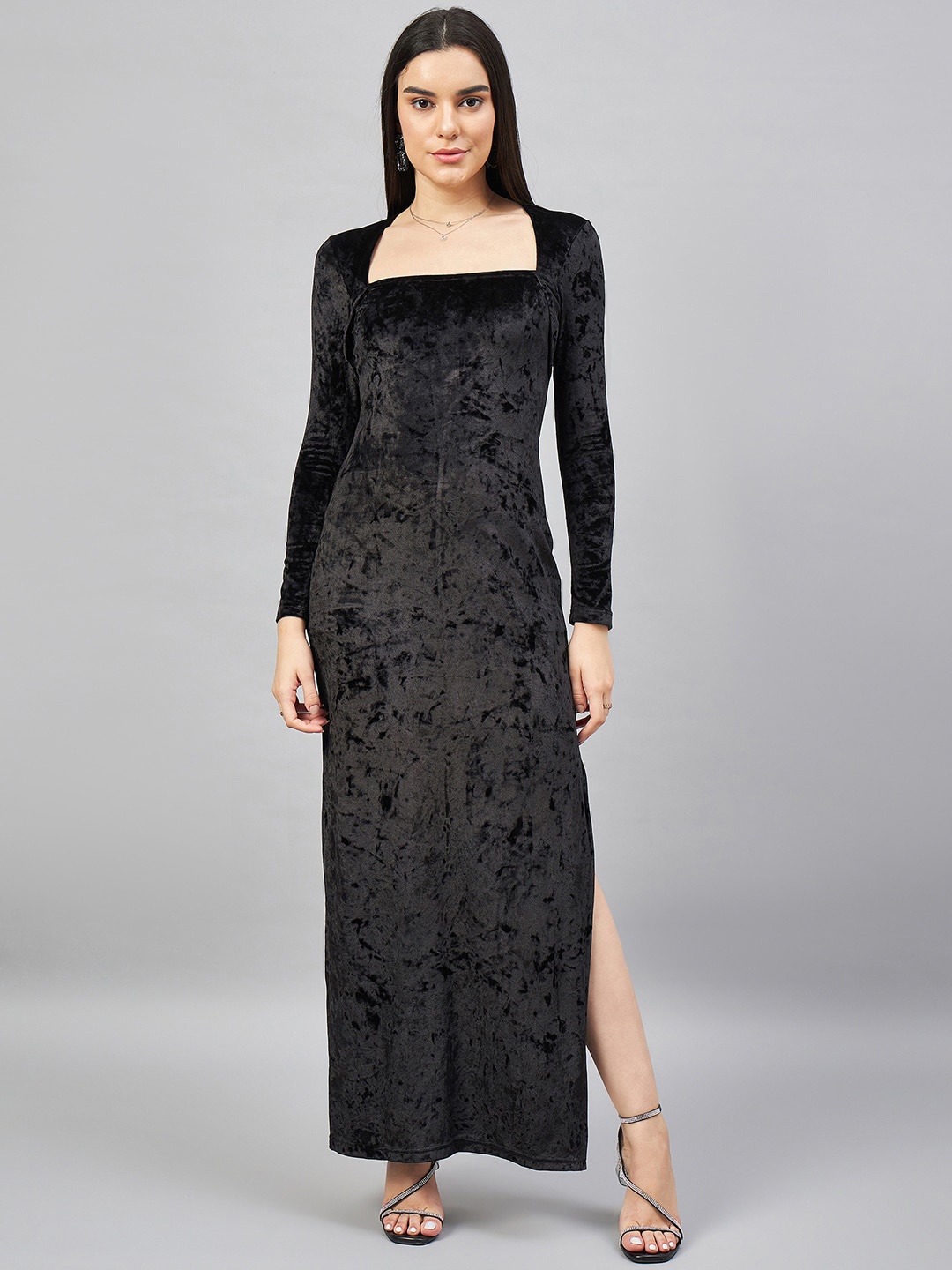 

Chemistry Square Neck Velvet Maxi Dress, Black