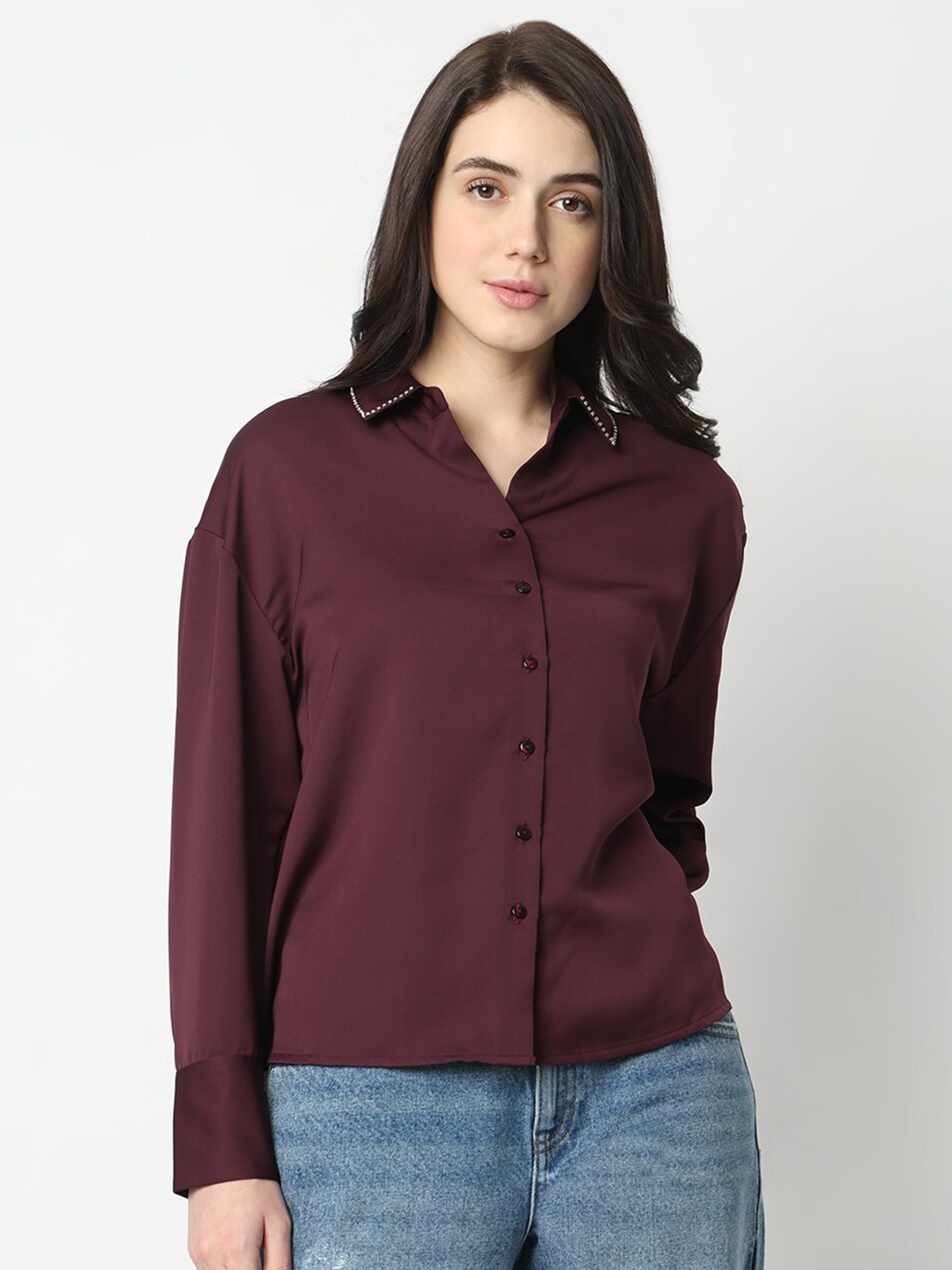 

Vero Moda Slim Fit Spread Collar Casual Shirt, Maroon