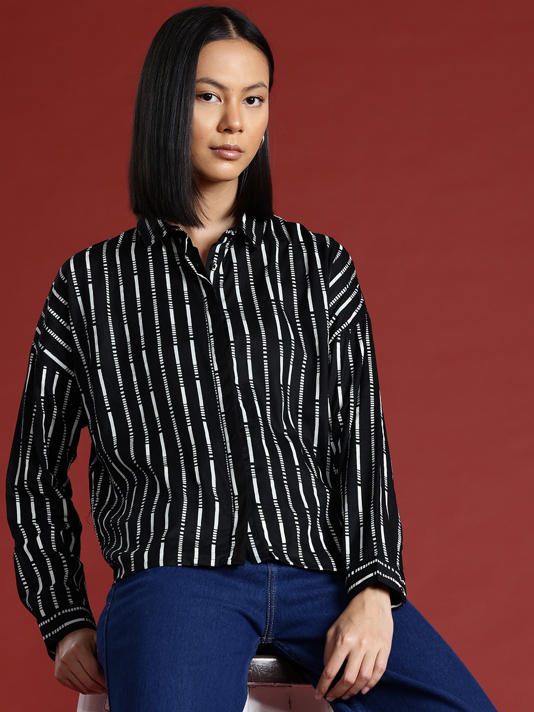 

All About You Formals Striped Casual Shirt, Black