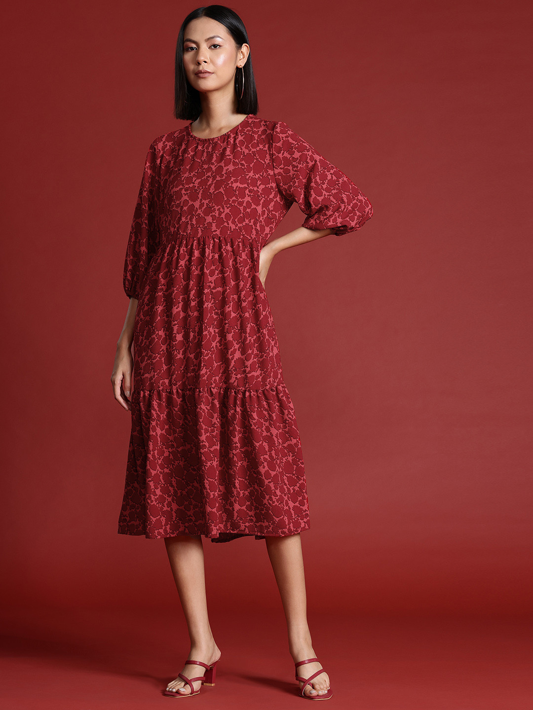 

all about you Floral Print A-Line Midi Dress, Red