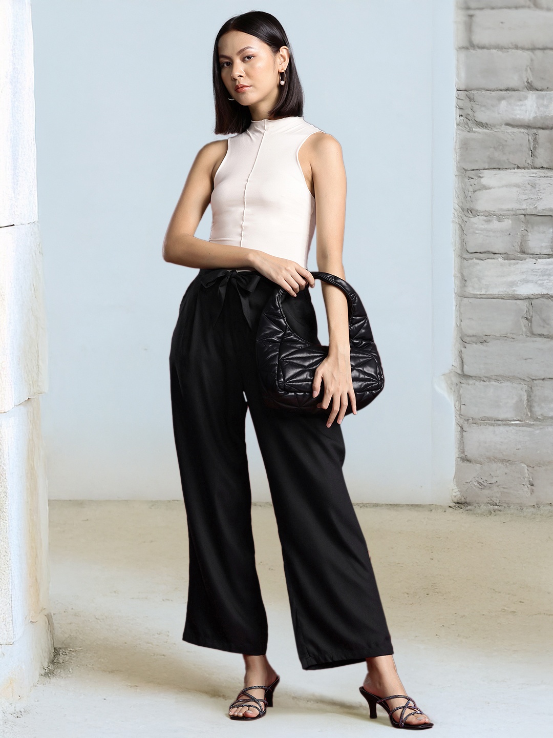 

all about you Women Belted Pleated Trousers, Black