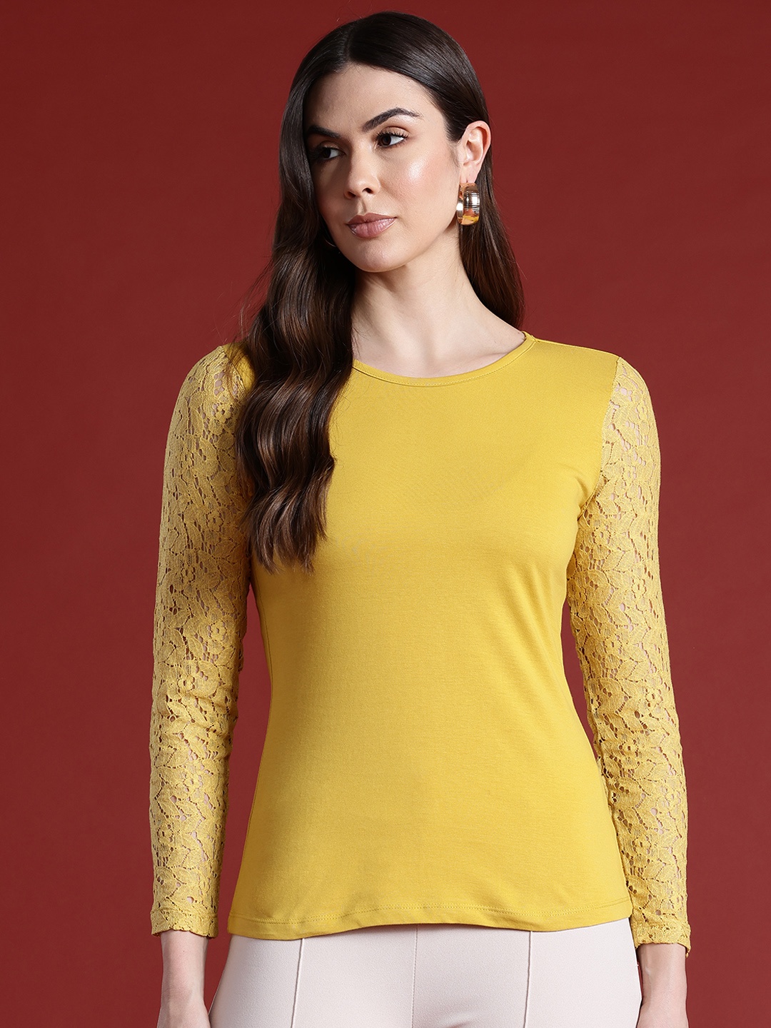 

all about you Cotton Fitted Top, Mustard