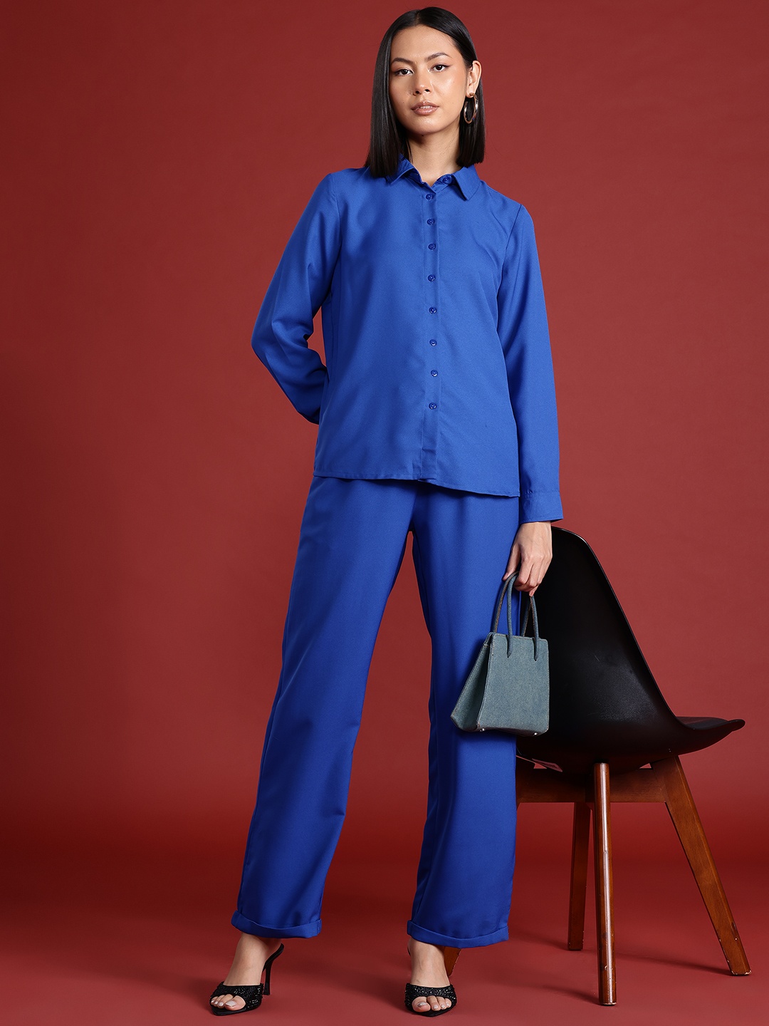 

all about you Women Shirt Collar Co-Ords, Blue