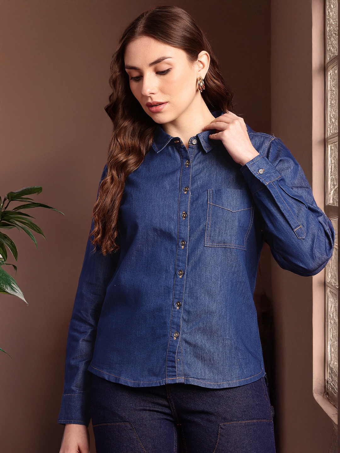 

all about you Chambray Opaque Casual Shirt, Blue