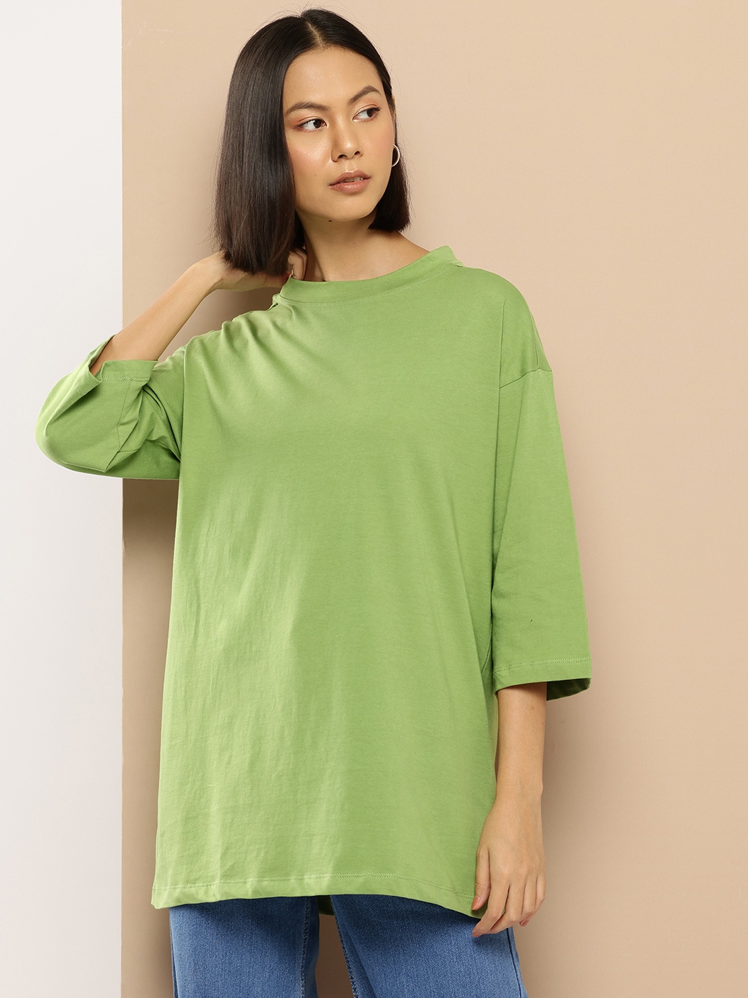 

her by invictus Drop-Shoulder Oversized Pure Cotton T-shirt, Green
