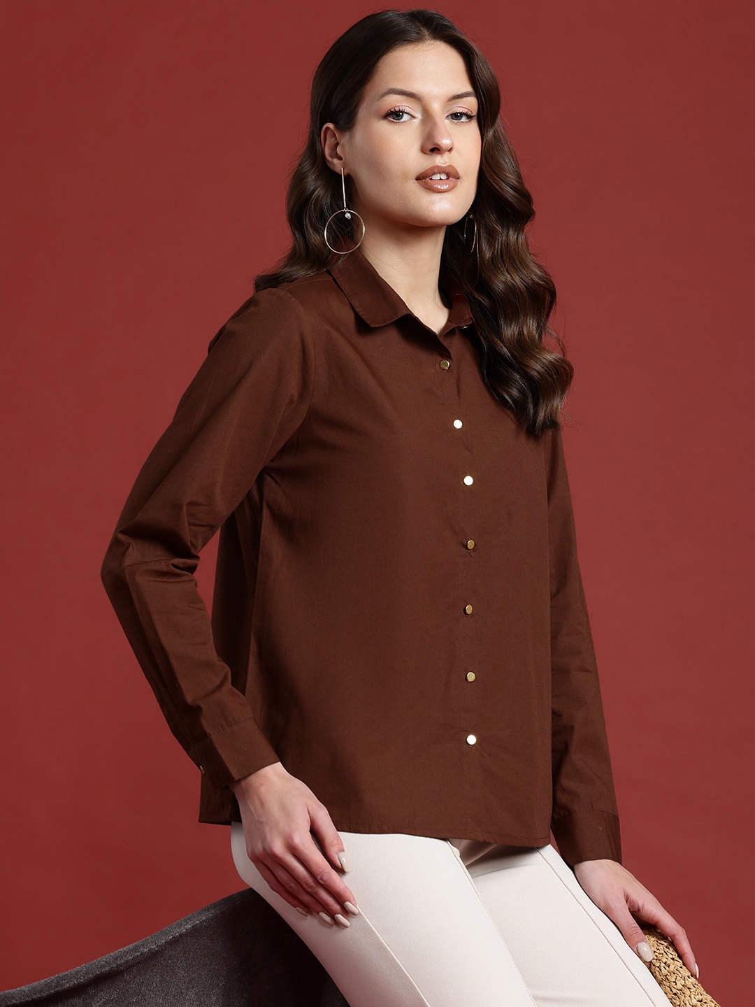 

all about you Pure Cotton Formal Shirt, Brown