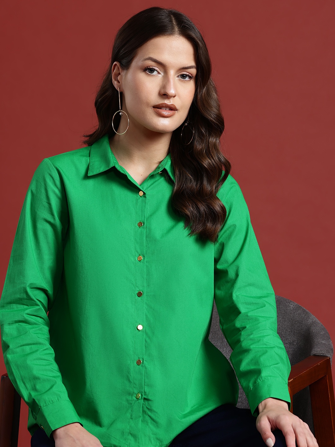 

all about you Pure Cotton Formal Shirt, Green