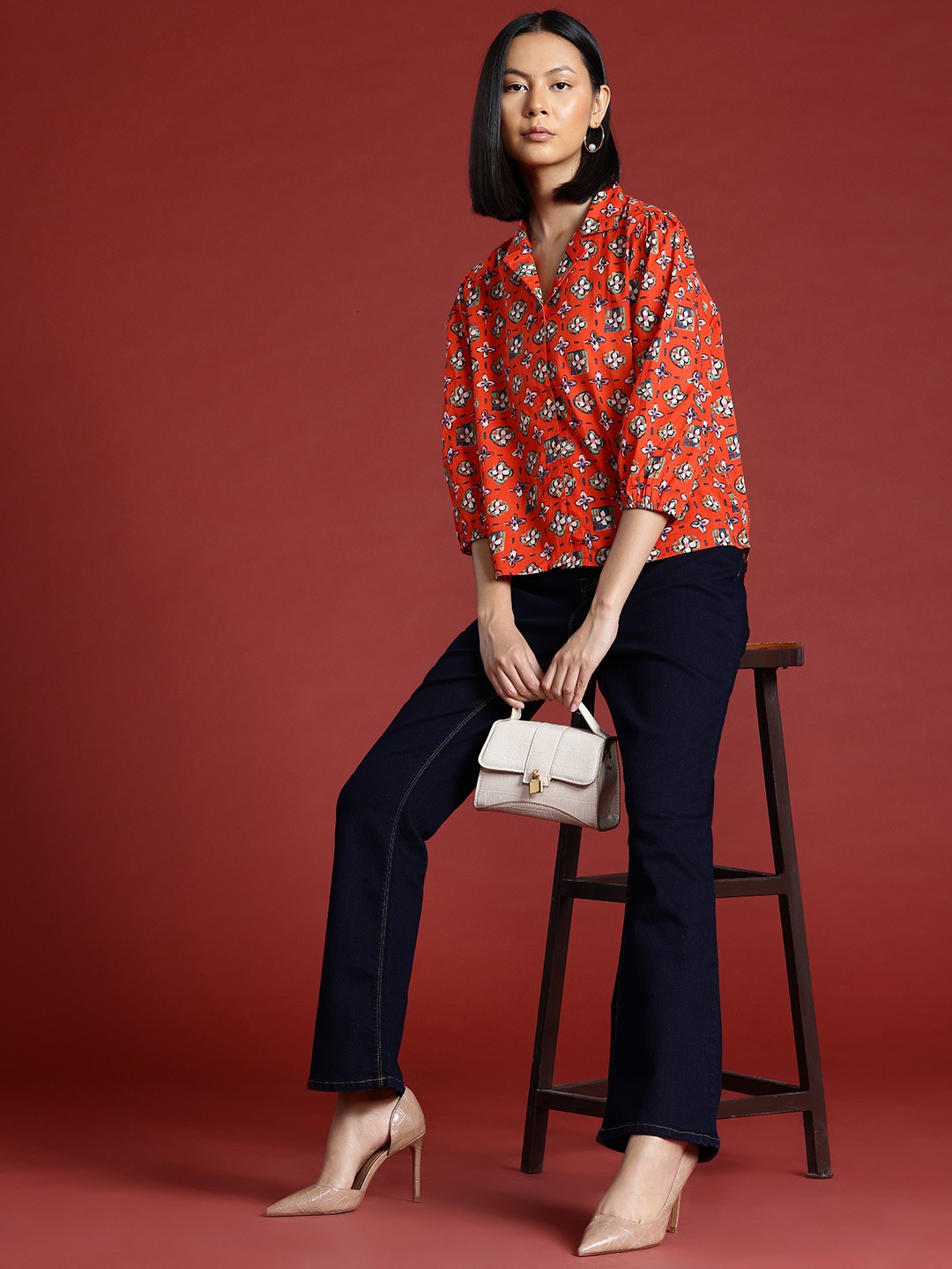 

Routes by All About You Floral Printed Pure Cotton Casual Shirt, Red