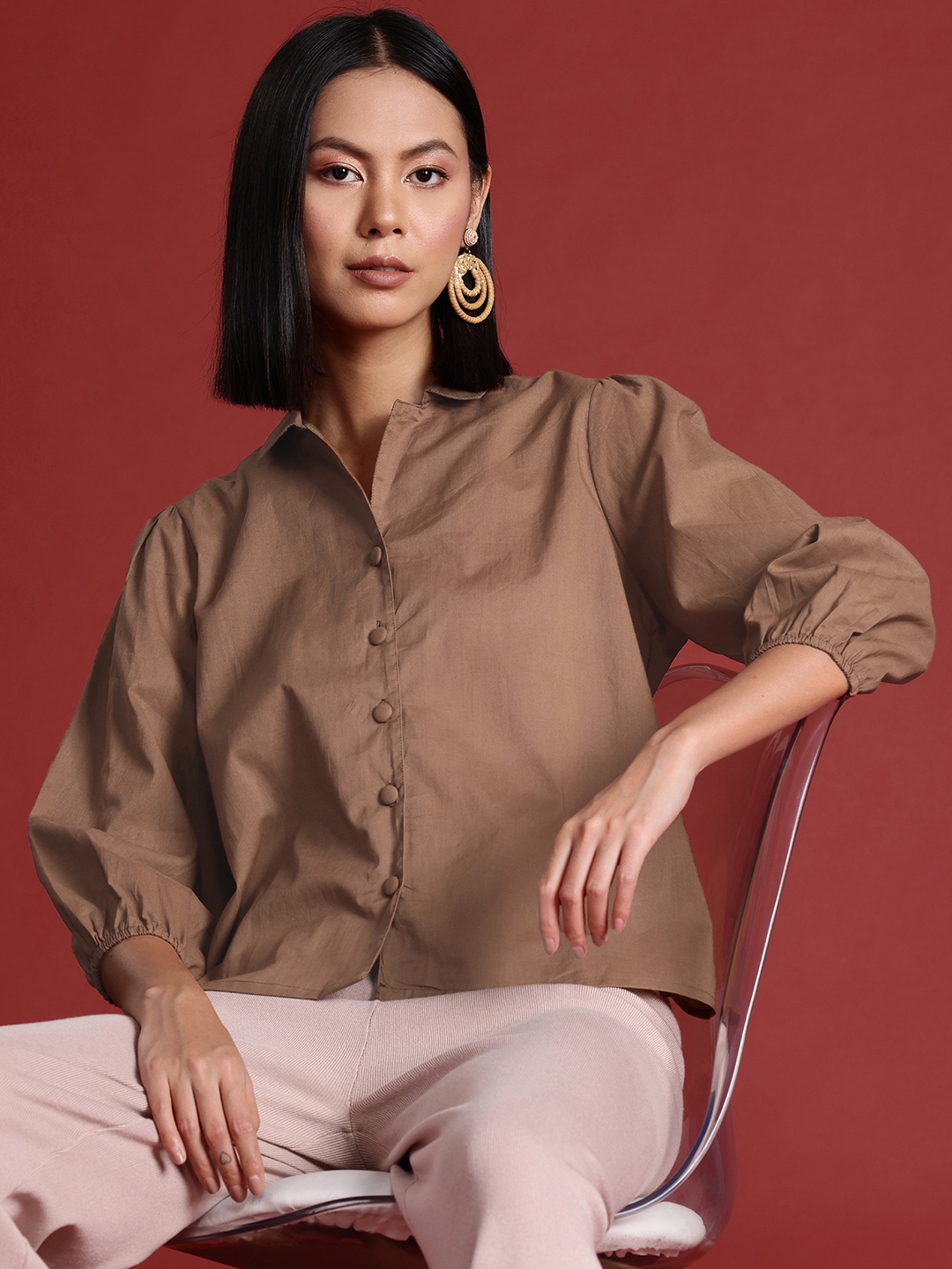 

all about you Pure Cotton Casual Shirt, Brown