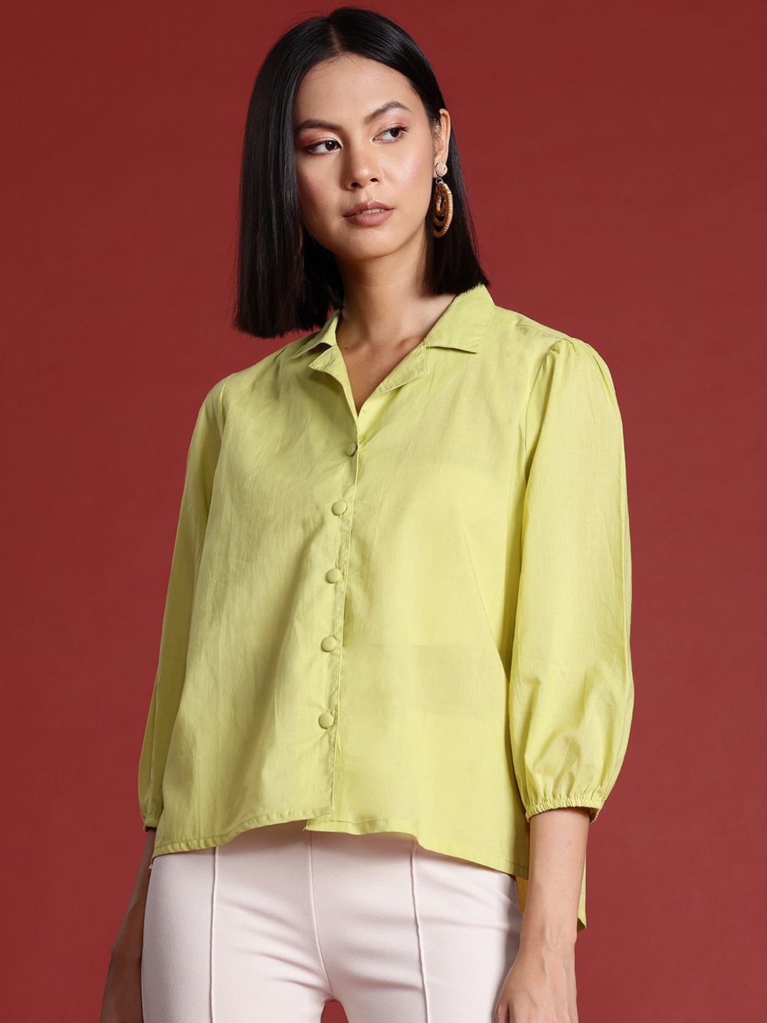 

all about you Pure Cotton Casual Shirt, Lime green