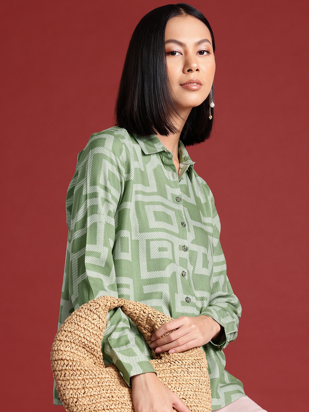 

all about you Geometric Printed Casual Shirt, Green