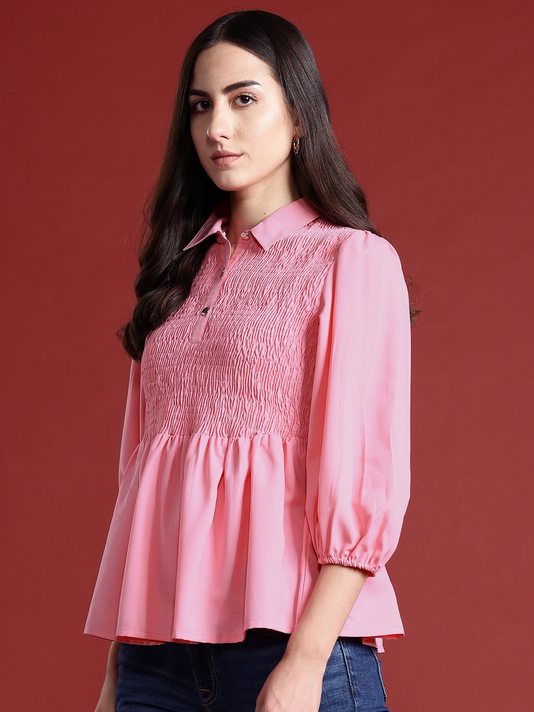 

all about you Peplum Top with Puff Sleeves, Pink