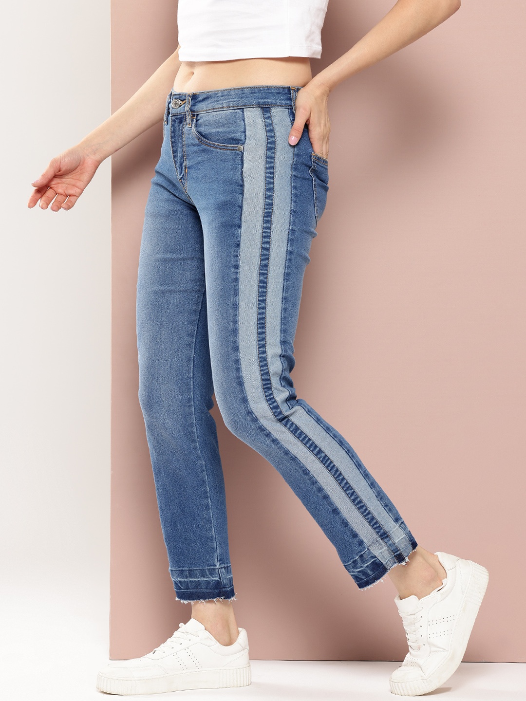 

Harvard Women Straight Fit with Side Stripes Jeans, Navy blue