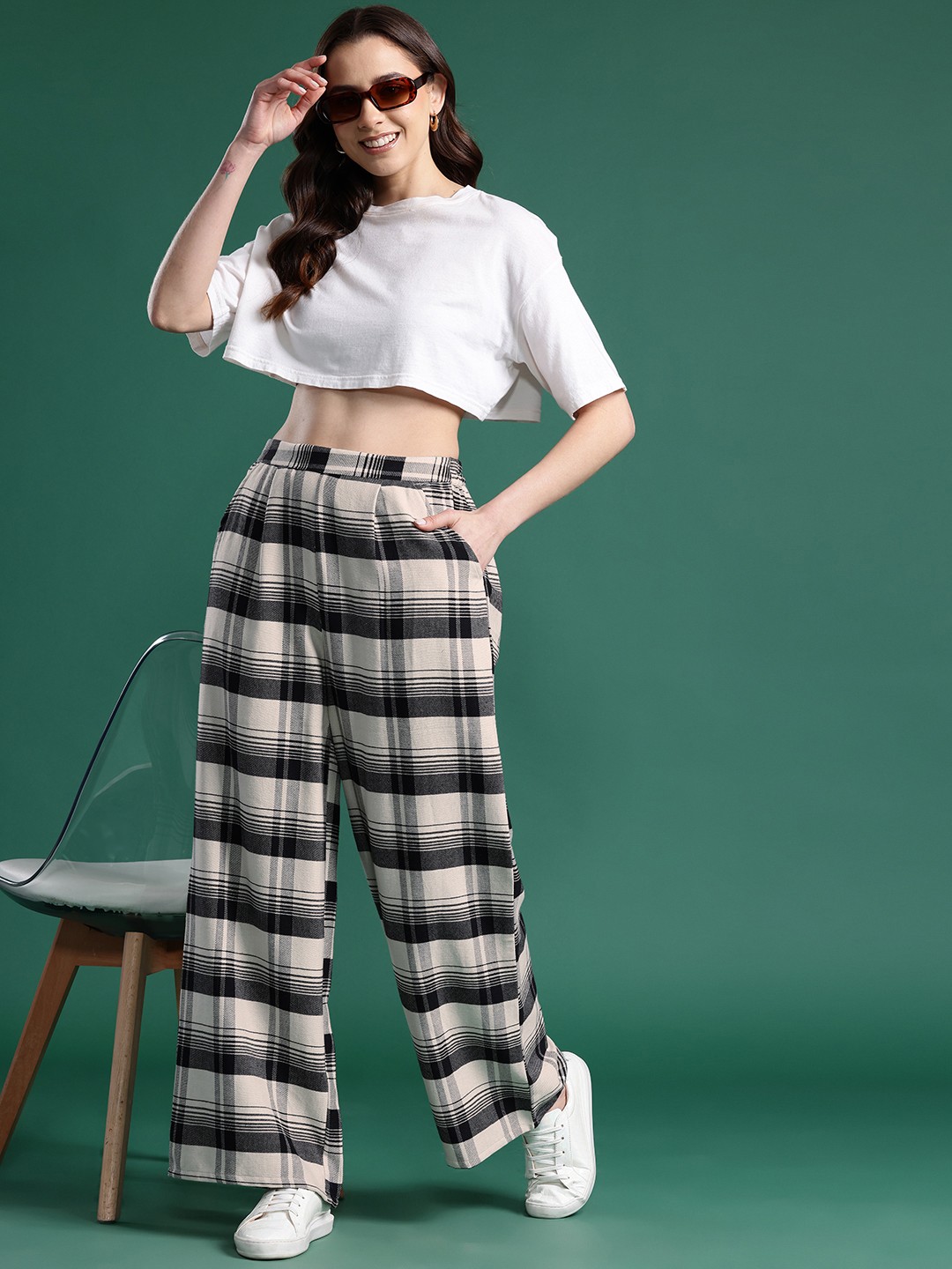 

DressBerry Bizwear Women Cotton Checked Trousers, Black