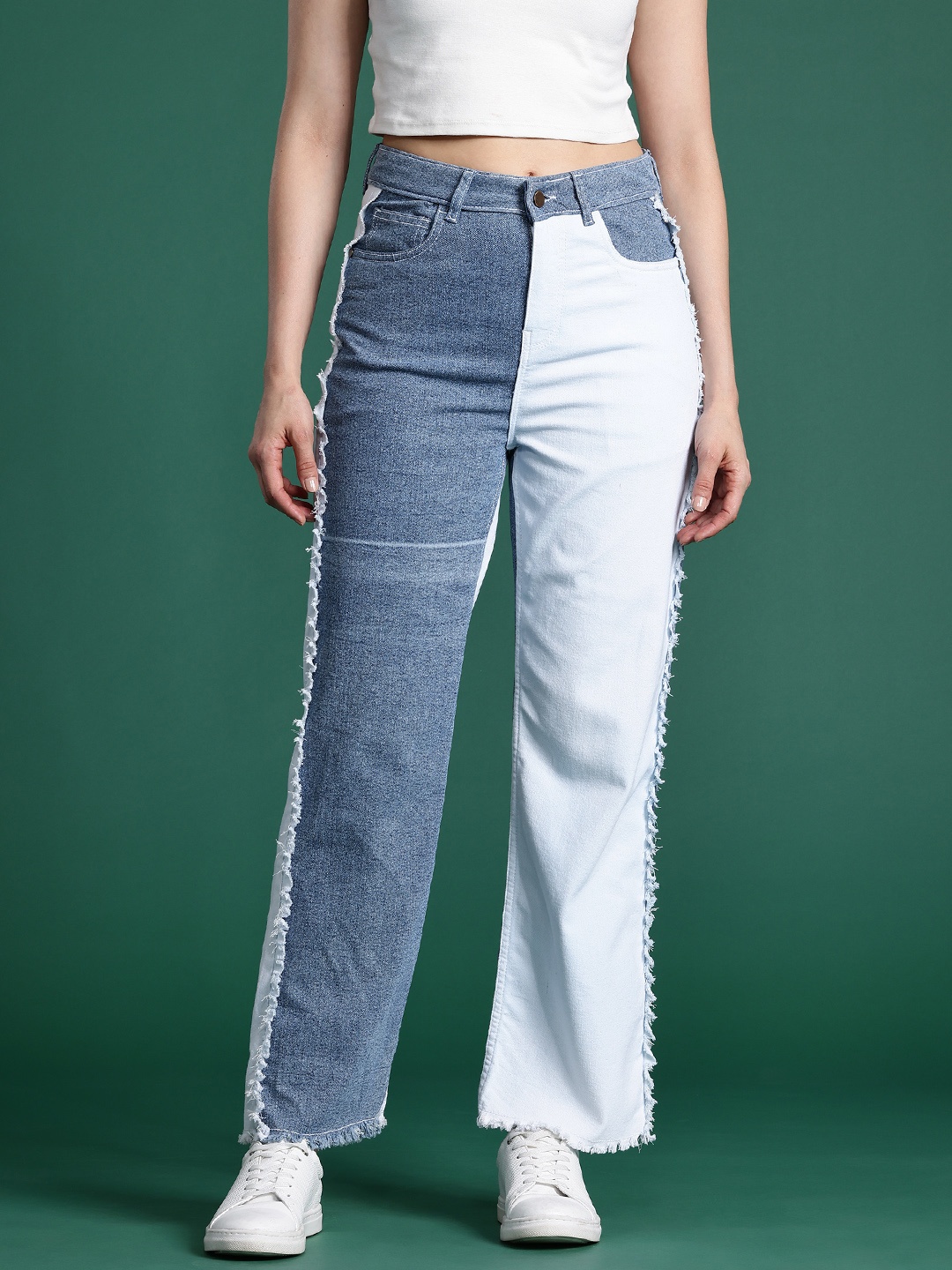

DressBerry Women Straight Fit Colourblocked Panaeled Straight Fit Stretchable Jeans, Blue