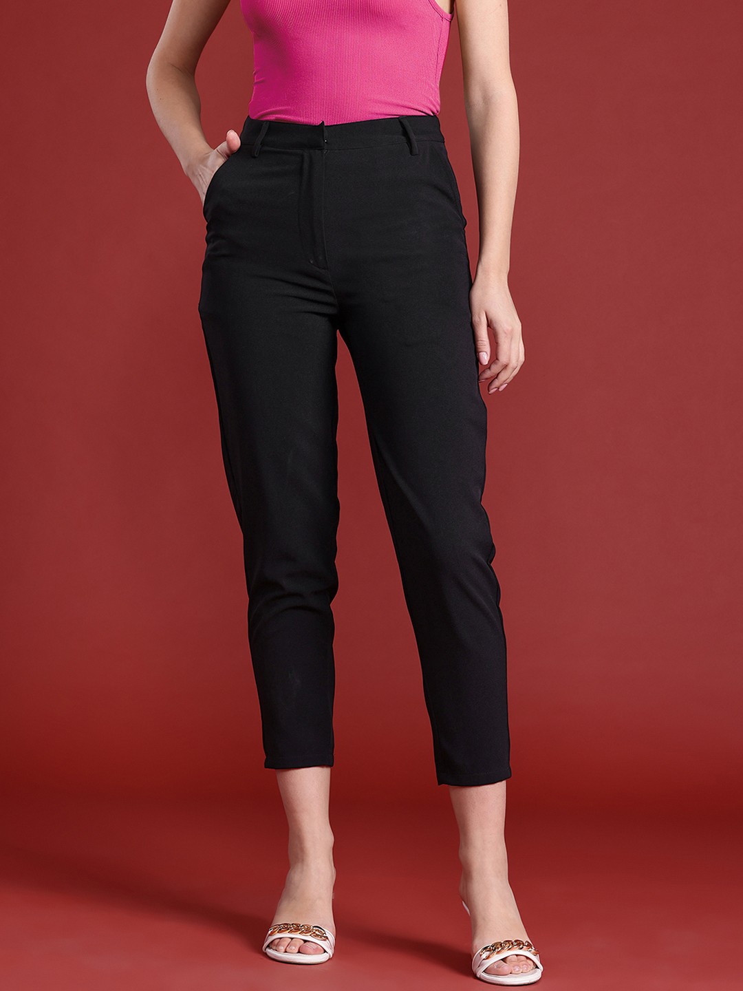 

All About You Formals Women Slim Fit Cropped Trousers, Black