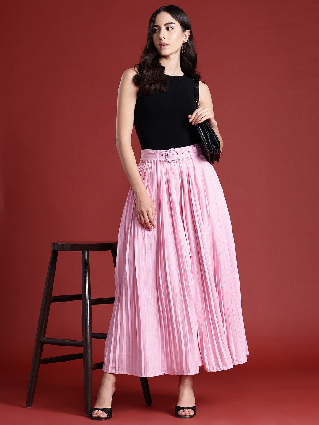 

all about you Pleated Wide-Leg Trousers with Belt, Pink