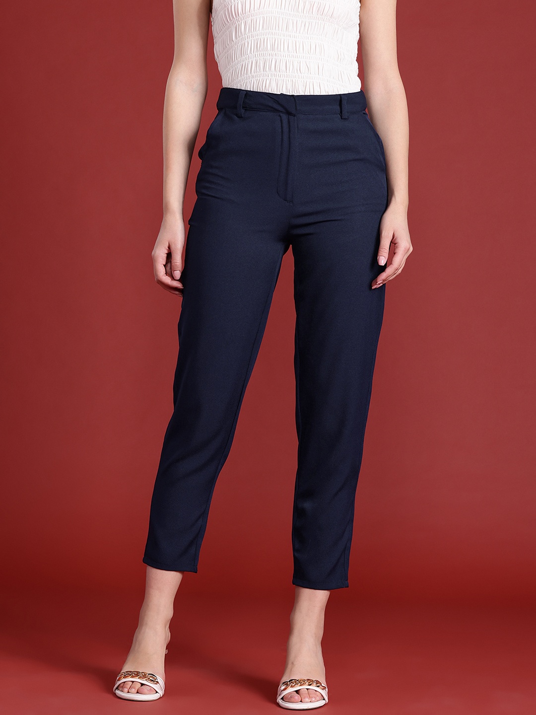 

all about you Women Slim Fit Cropped Trousers, Navy blue