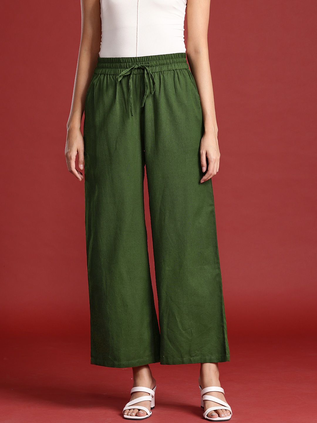 

all about you Women Cropped Cotton Linen Trousers, Olive