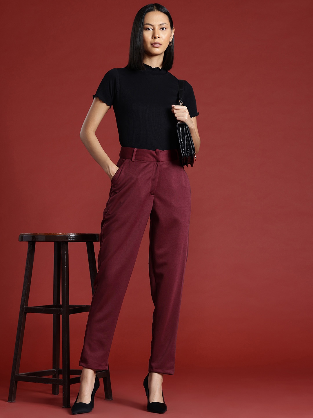

All About You Formals Women Regular Fit Trousers, Maroon