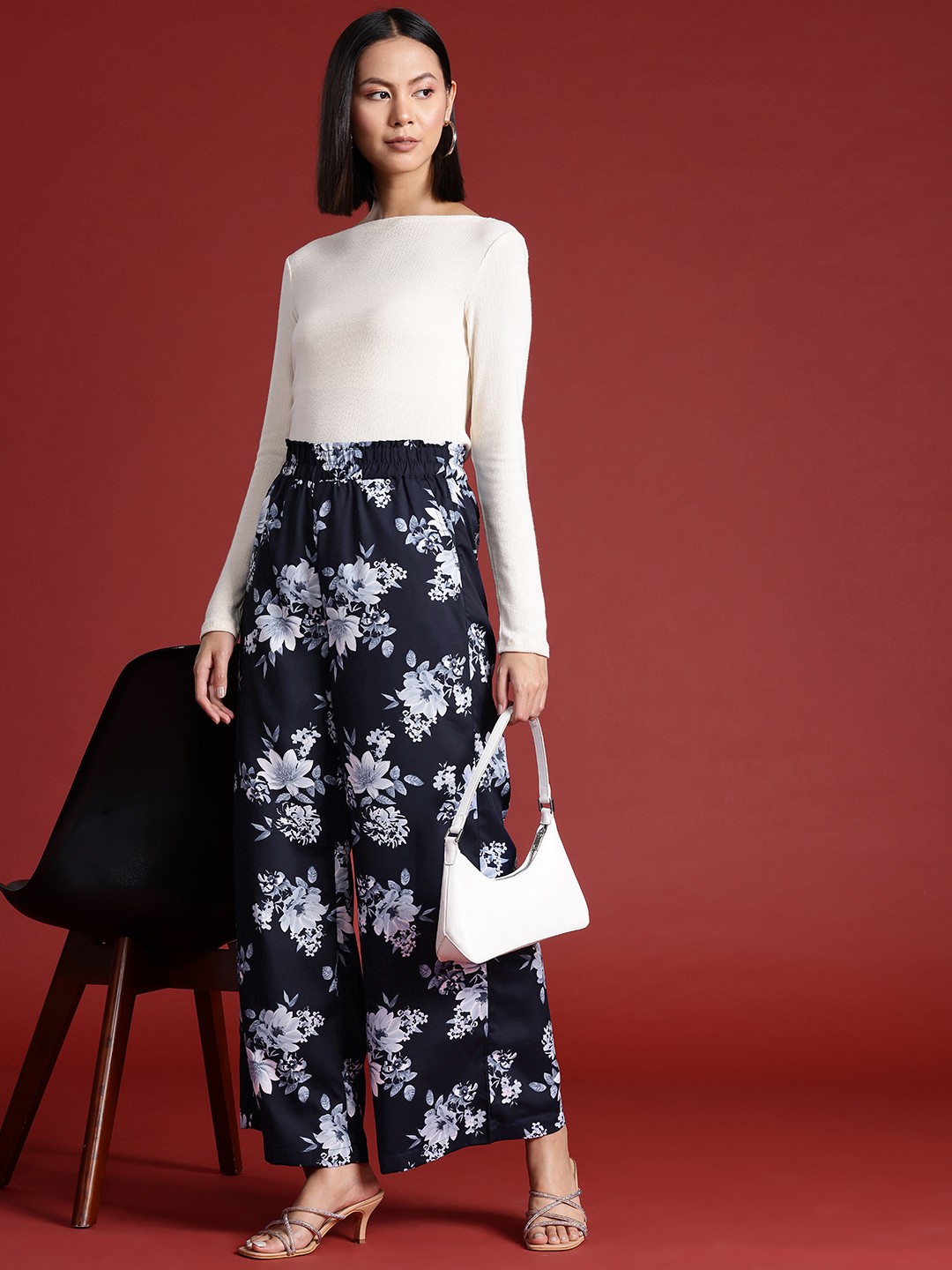 

all about you Women Floral Printed Trousers, Navy blue