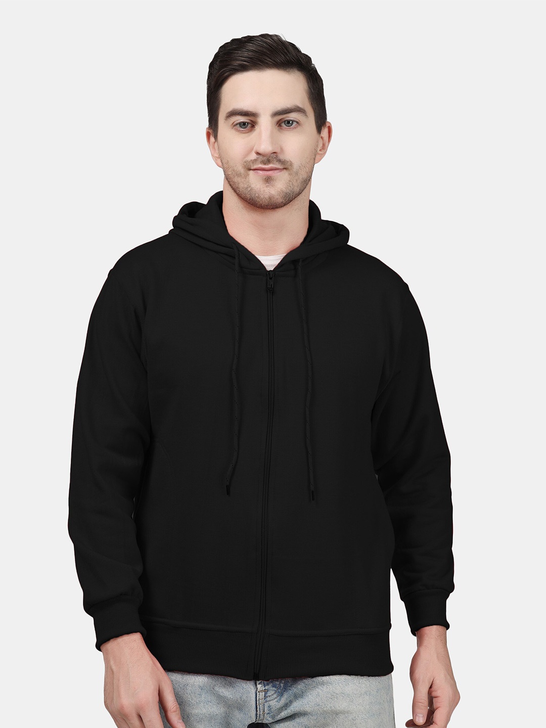 

Greylongg Men Black Hooded Sweatshirt