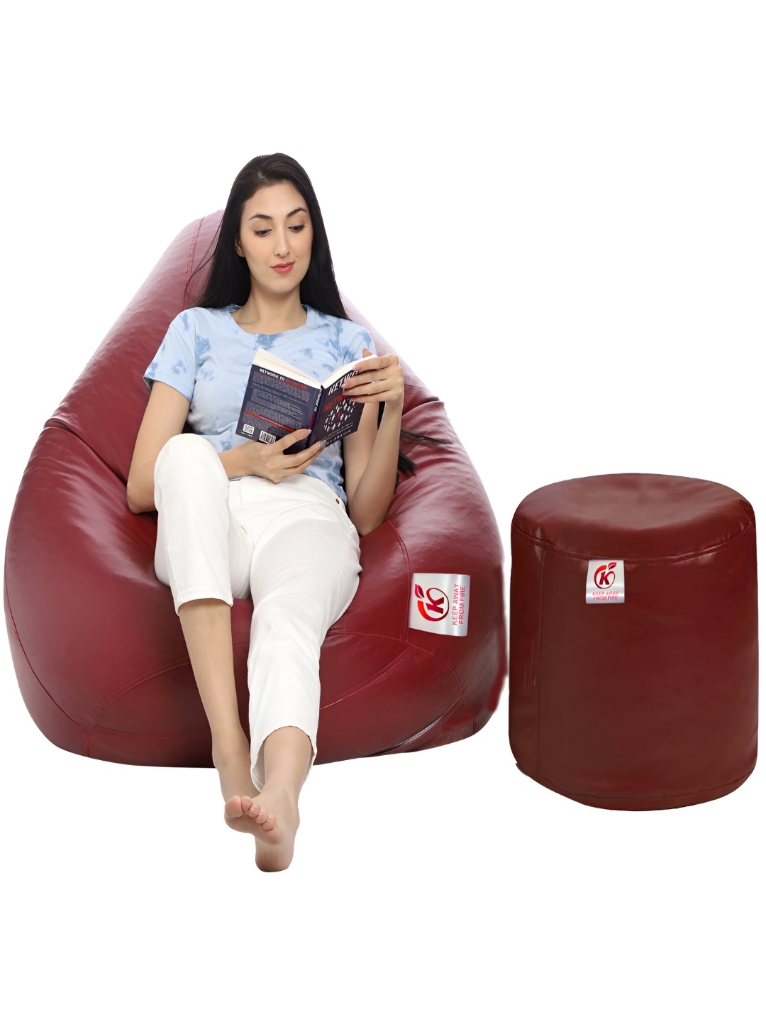 

Coaster Shine Maroon 2 Pieces Teardrop Shaped Bean Bag Cover With Foot Stool