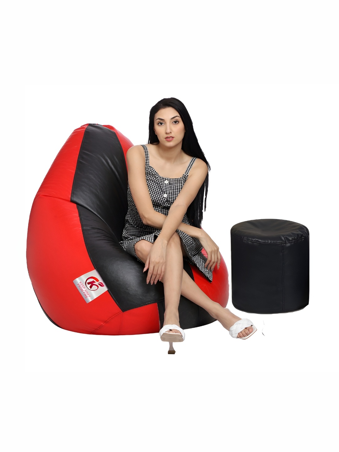 

Coaster Shine Black & Red Colourblocked Bean Bag Cover With Foot Stool