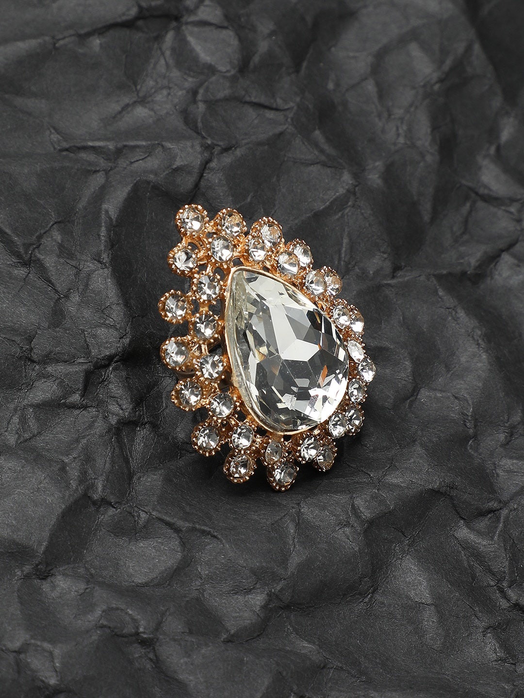 

Anouk Gold-Plated Stone-Studded Teardrop Shaped Adjustable Finger Ring
