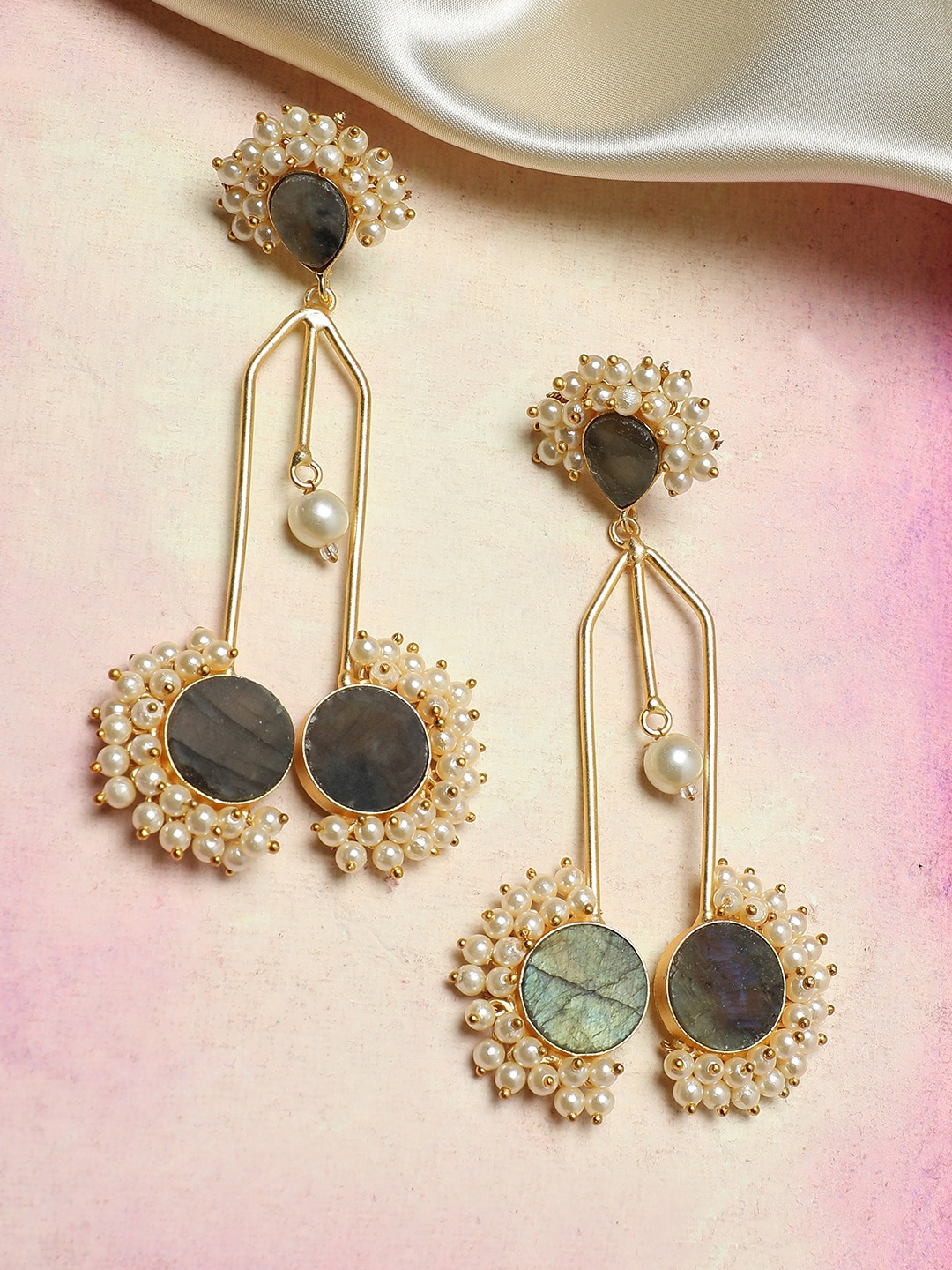 

Anouk Gold-Plated Uncut Stone Beaded Drop Earrings