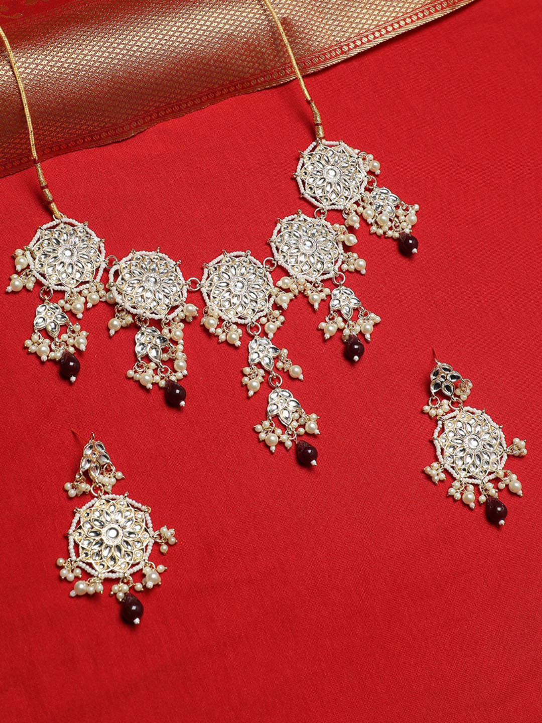 

Anouk Gold-Plated Stone-Studded & Pearl Beaded Jewellery Set