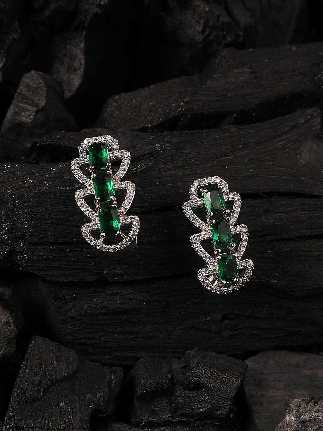 

Anouk Silver-Plated Crystals Studded Drop Earrings