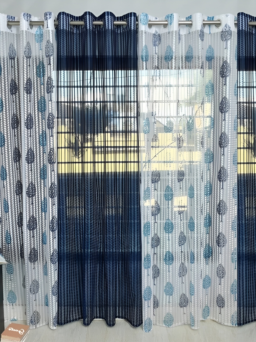 

COMFY HOME Blue & White 4 Pieces Floral Sheer Window Curtains