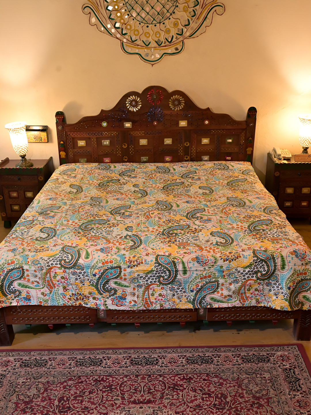 

Chokhi Dhani Kalagram Block Print White& Blue Floral Cotton Queen Bedsheet