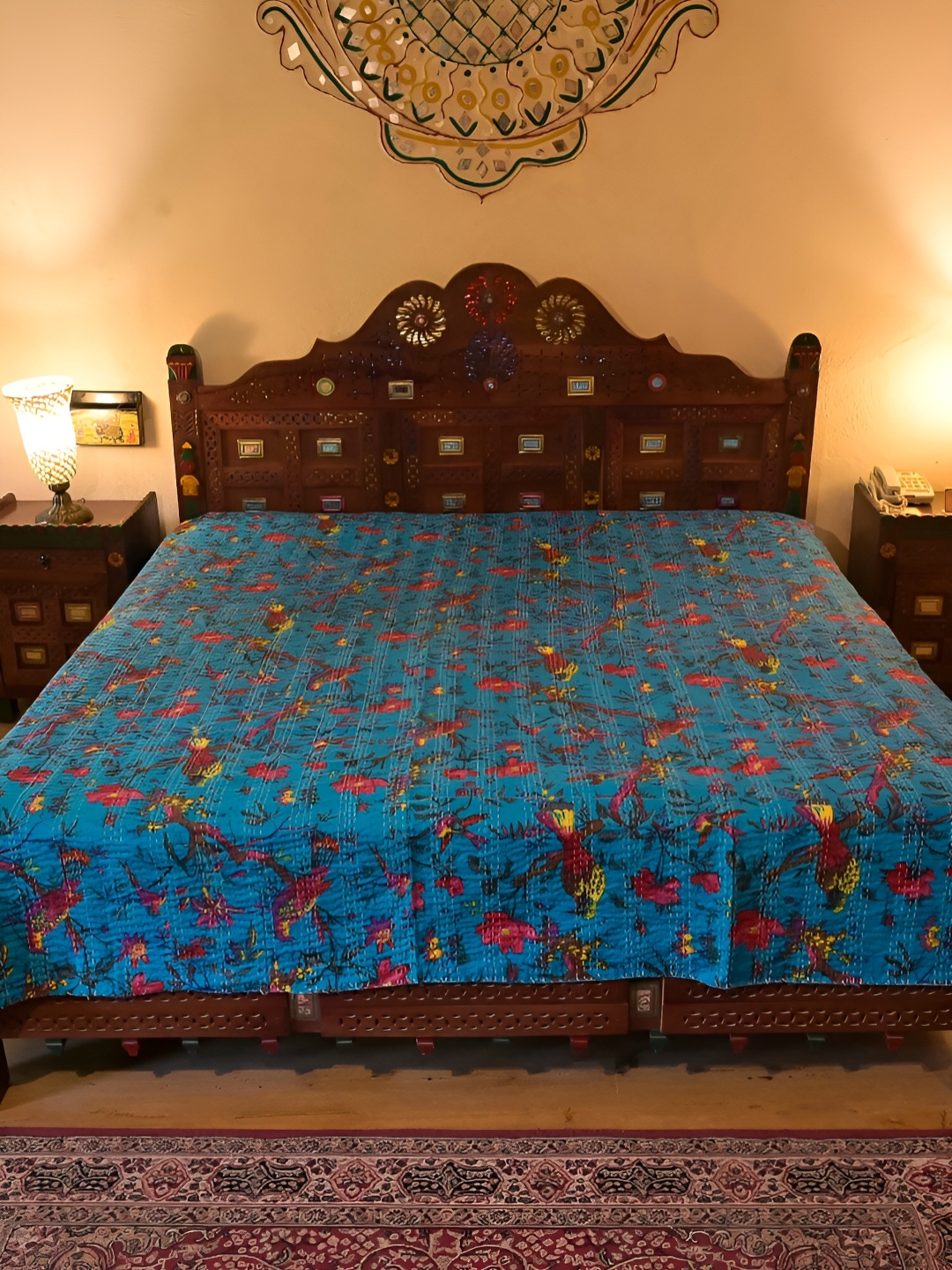 

Chokhi Dhani Kalagram Blue& Yellow Floral Cotton Queen Bedsheet