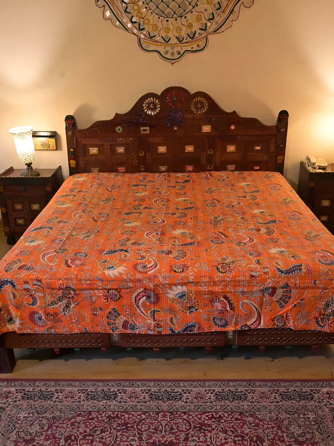 

Chokhi Dhani Kalagram Orange& Blue Floral Cotton Queen Bedsheet