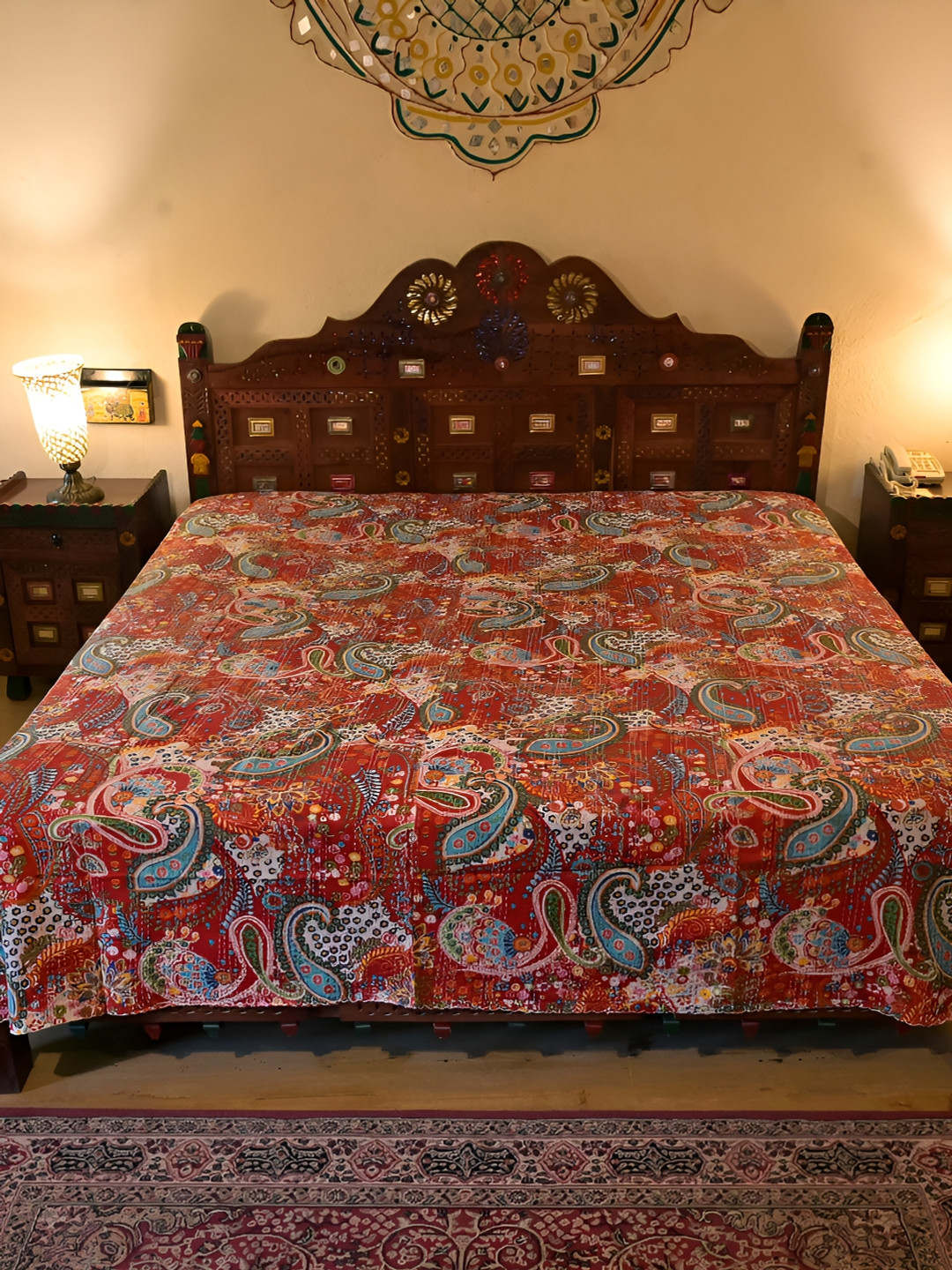 

Chokhi Dhani Kalagram Red& Blue Floral Cotton Queen Bedsheet