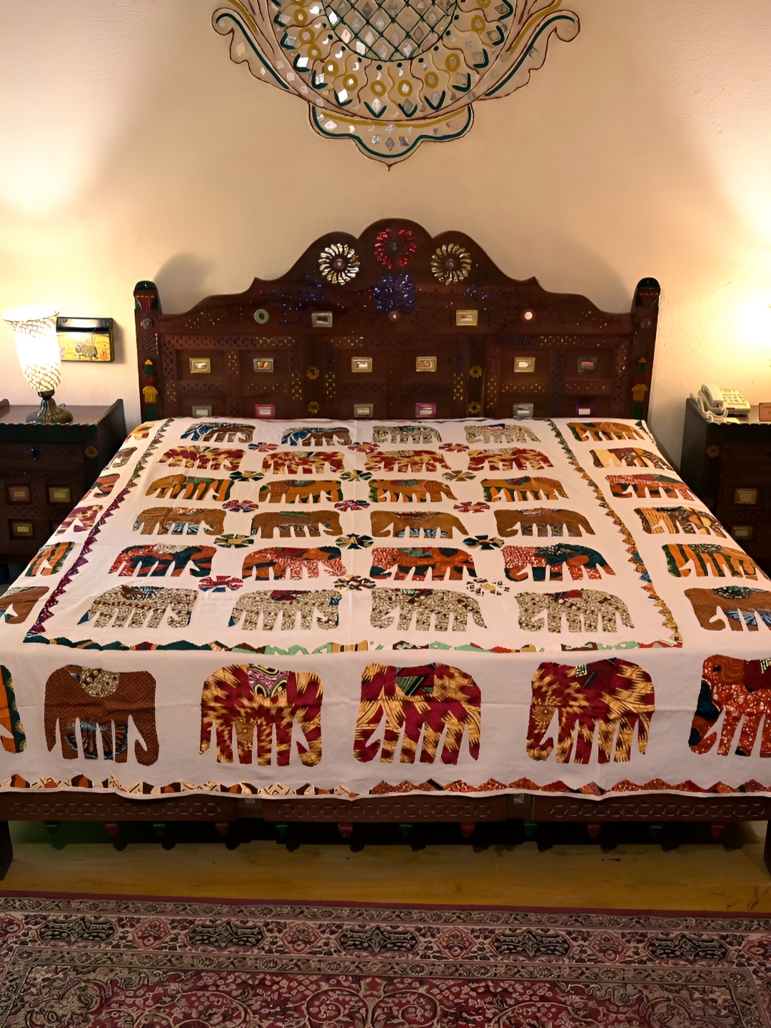 

Chokhi Dhani Kalagram Blue& Brown Ethnic Motifs Cotton Queen Bedsheet