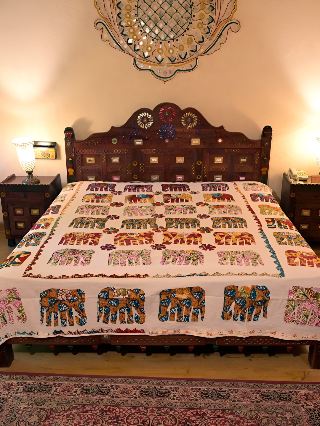

Chokhi Dhani Kalagram Blue& yellow Ethnic Motifs Queen Bedsheet