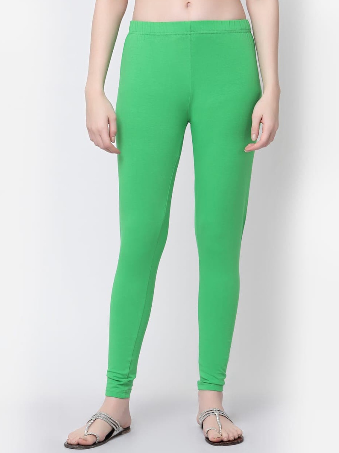 

Prag & Co Mid-Rise Churidar Length Cotton Leggings, Green