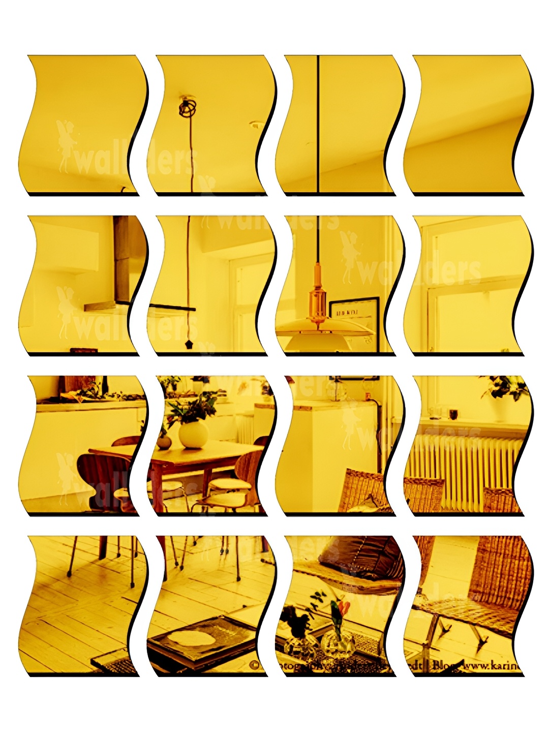 

Wall1ders Gold toned 16Pcs Abstract Mirror Wave Wall Stickers