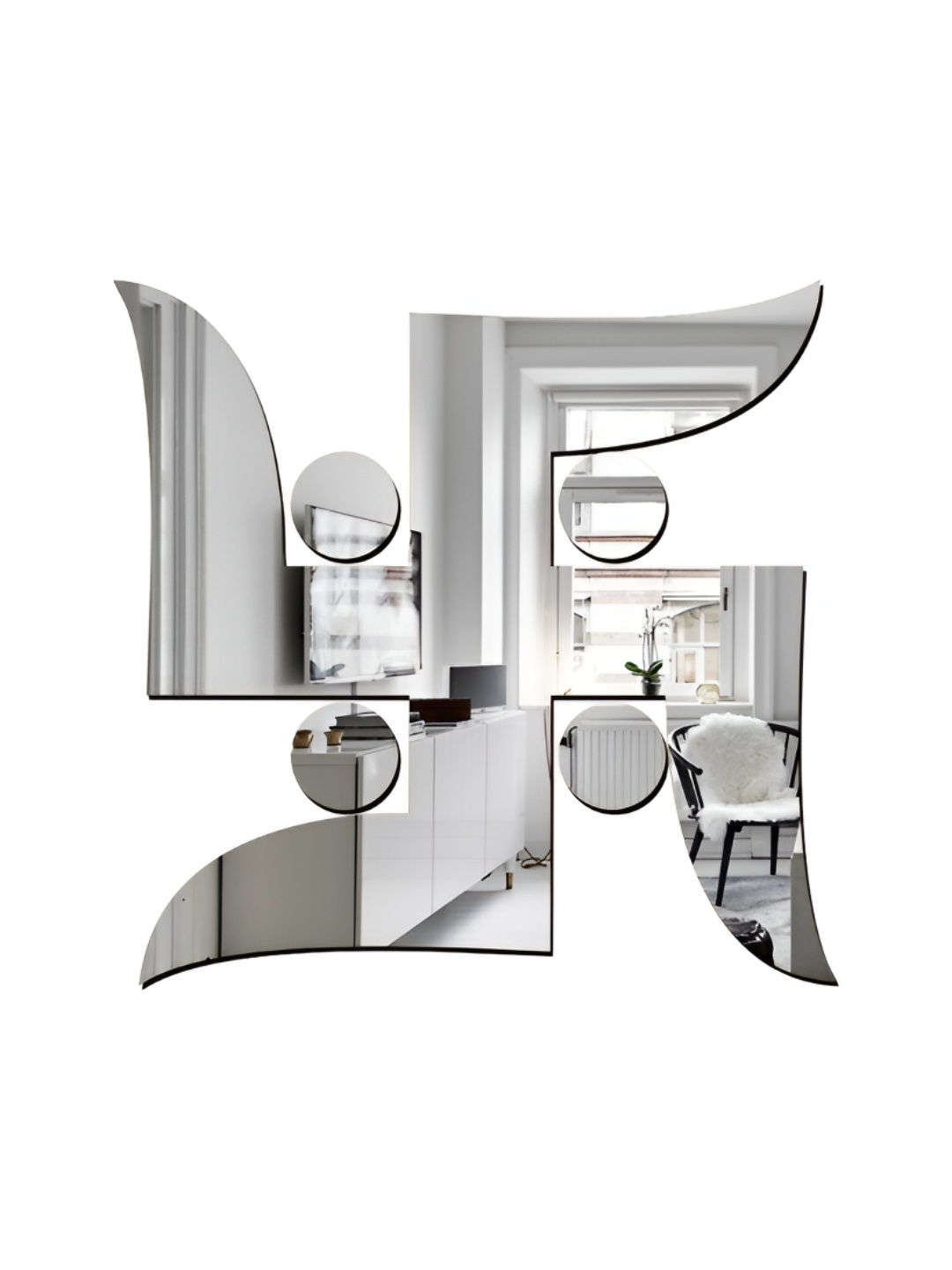 Wall1ders Grey Abstract Swastik Mirror Wall Stickers
