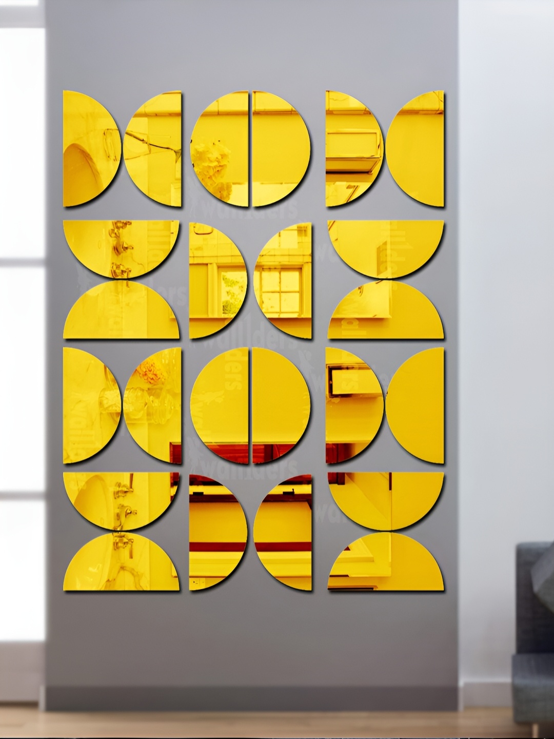 Wall1ders Gold Toned 24 Pieces Acrylic Mirror Wall Stickers