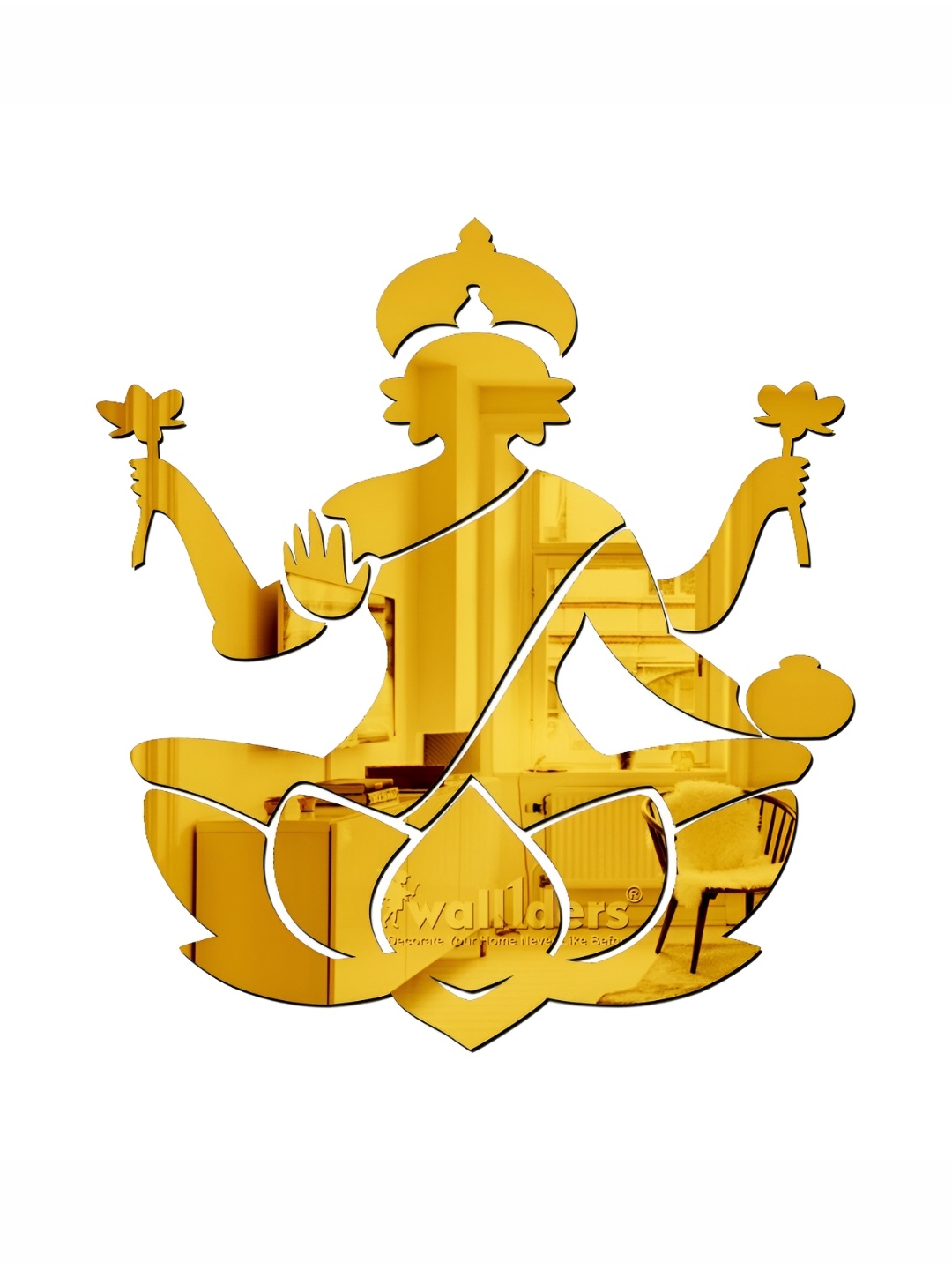 Wall1ders Gold Toned Acrylic Laxmi Mata Mirror Wall Stickers